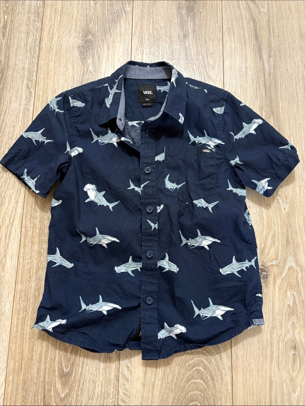Vans Navy Short Sleeve Shark Print Button-Up Shirt